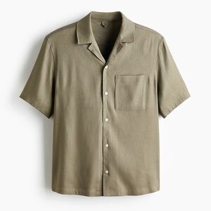 H&M Men’s Khaki Green Linen Blend Short Sleeve